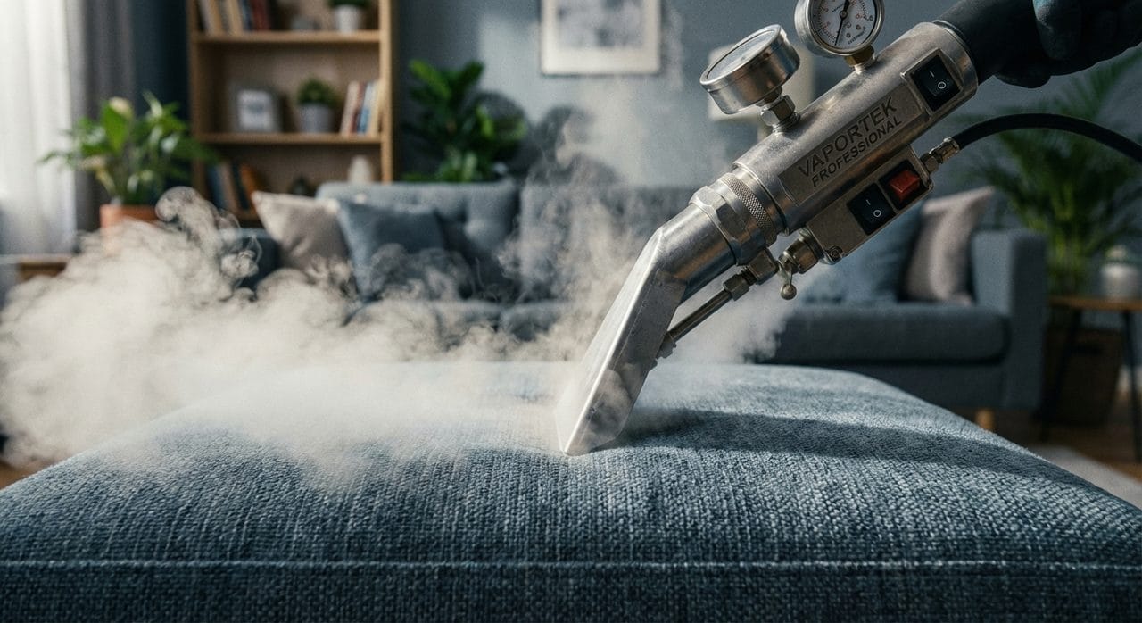 Machine à injection-extraction en intervention sur un canapé